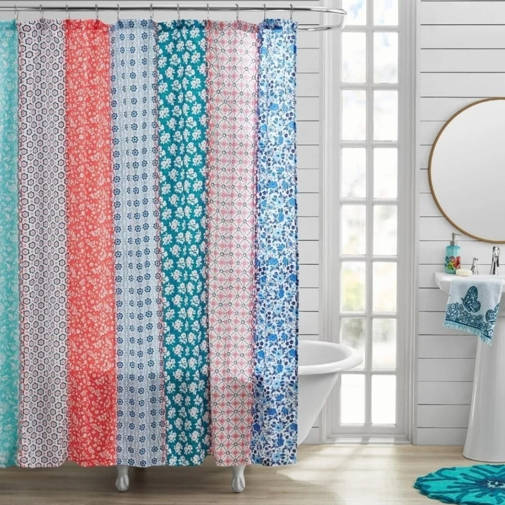 The Pioneer Woman Ditsy Patchwork Cotton Rich Shower Curtain 72x72